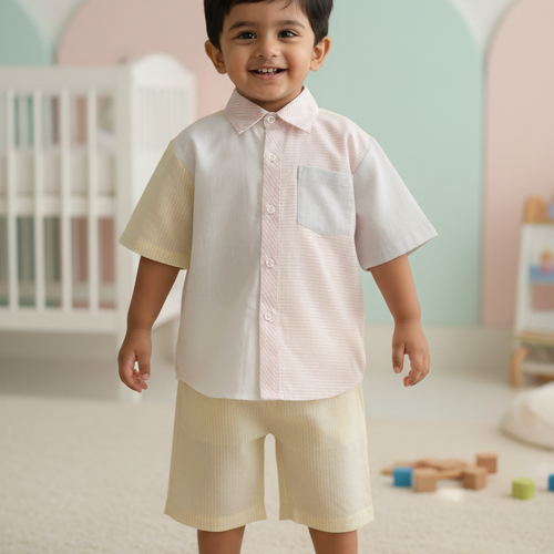 Henry Shirt & Shorts Set – Soft Pastels | Gender-Neutral Cotton Outfit for Infant, Toddler & Tween