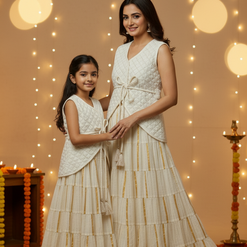 Ivory Quilted Velvet Waistcoat, Gathered Skirt & Belt Set