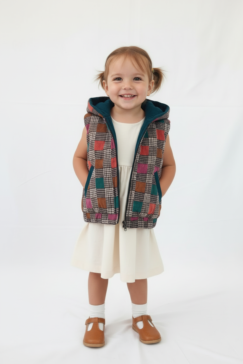 Checks & Solid Teal Reversible Corduroy Jacket