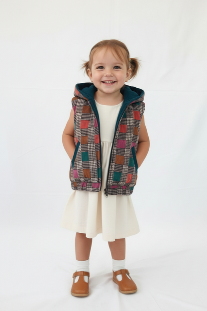 Checks & Solid Teal Reversible Corduroy Jacket