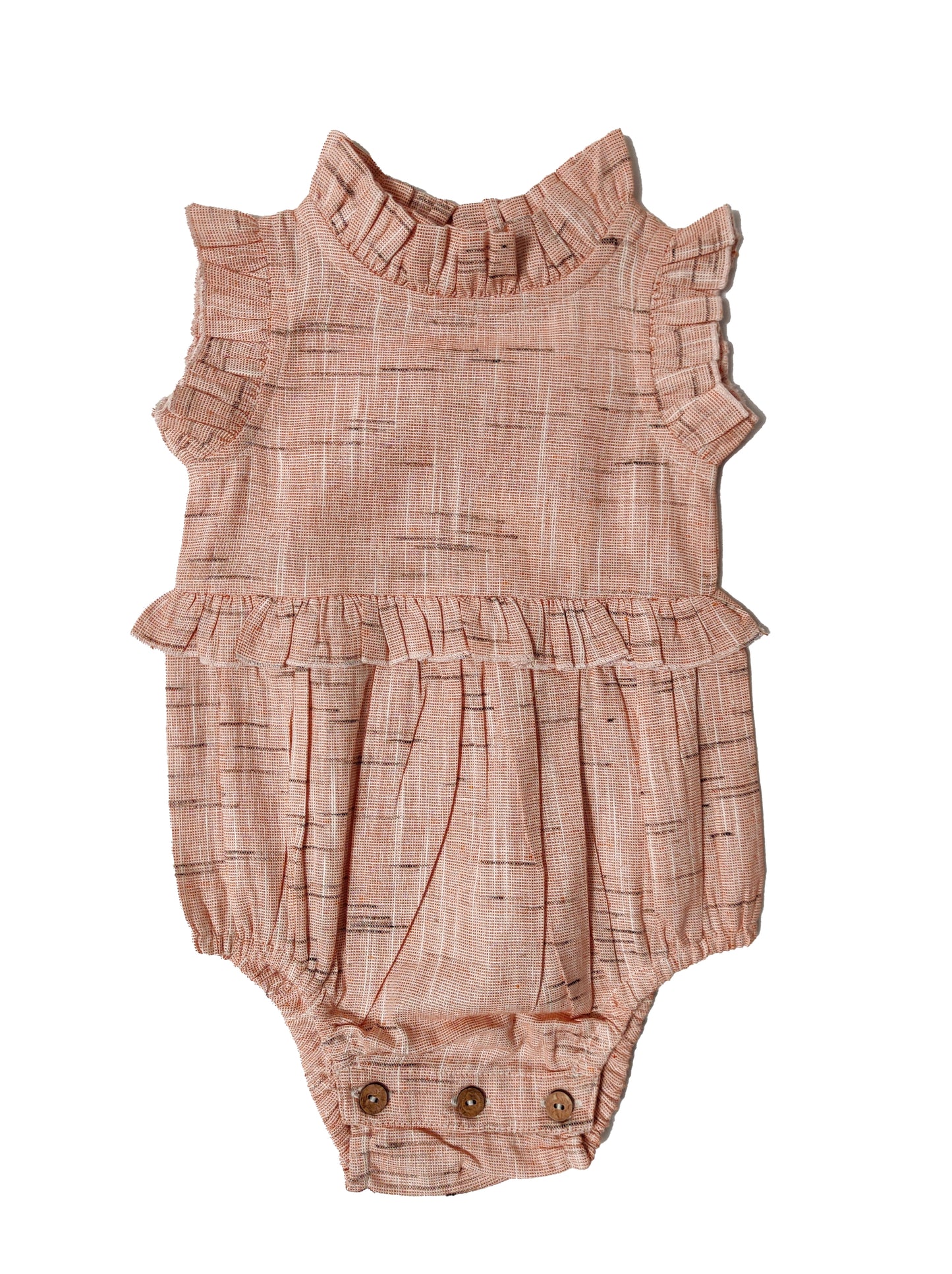 Peach Self Weaving Infant Frill Romper