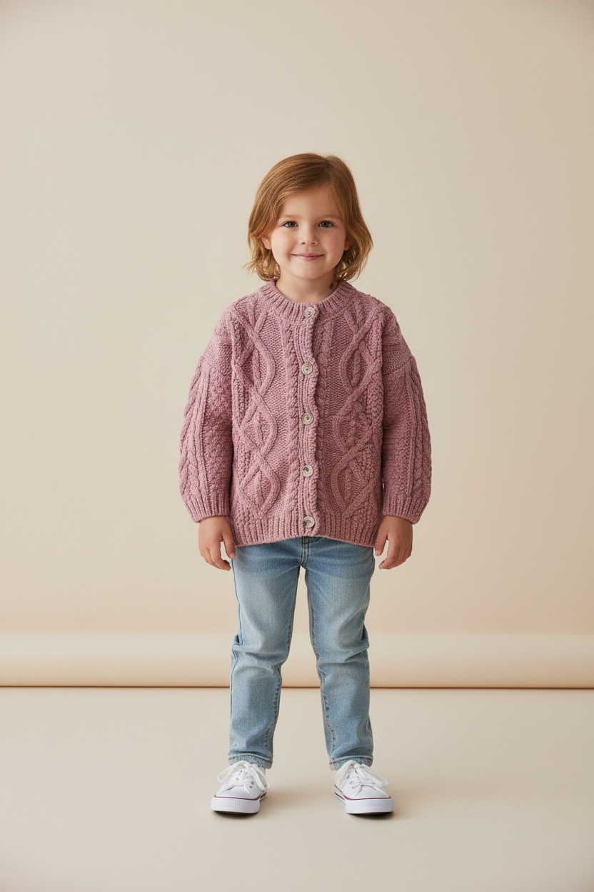 Pink Acrylic Woolen Round Neck Sweater for Girls