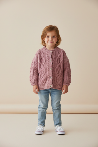 Pink Acrylic Woolen Round Neck Sweater for Girls