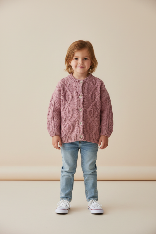 Pink Acrylic Woolen Round Neck Sweater for Girls