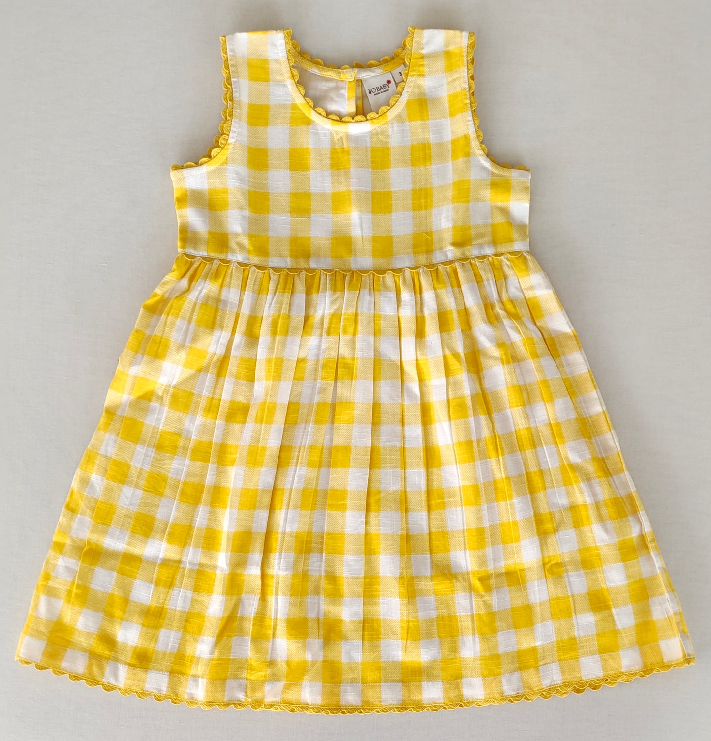 Charming Yellow Checks Fit & Flare Dress with Lace Finish
