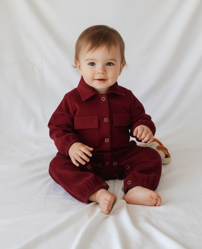 Corduroy Jumpsuit : MAROON : Unisex : Infant : Baby Girl : Baby Boy