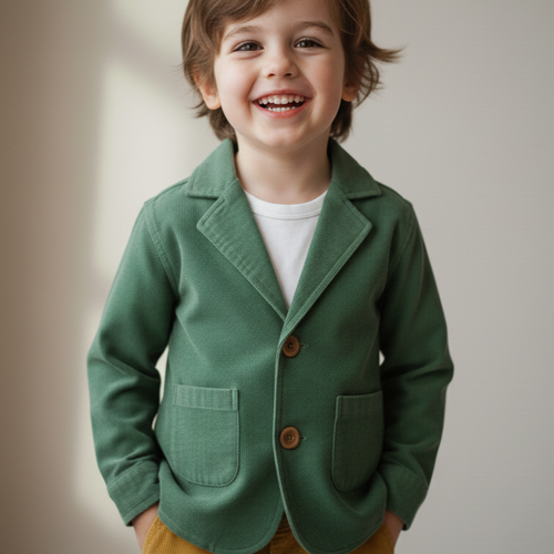 Sage Corduroy Blazer for Toddlers & Tweens – Unisex Kids, Contrast Fabric, Coconut Buttons