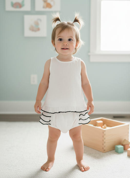 Frill Top and Shorts Set White — Cotton Girls Co-Ord | Infant to Tween 0-13 Years