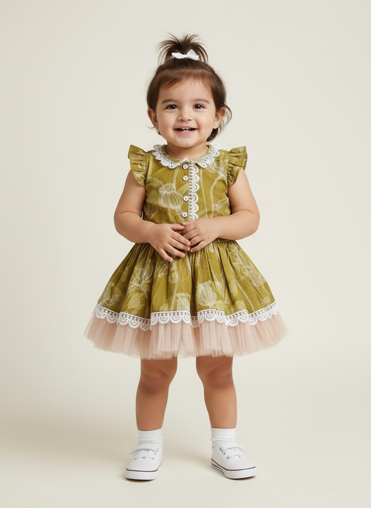 Kate Full Skirt and Top Set Green — Cotton Girls Co-Ord | Infant to Tween 0-13 Years