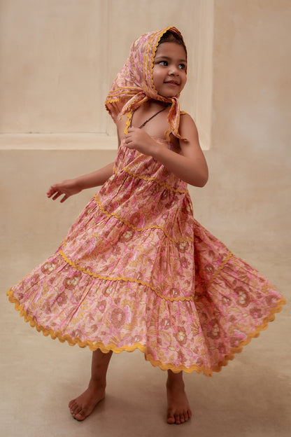 Samaira Tiered Dress Pastel Pink — Cotton Girls Dress | Infant to Tween 0-13 Years