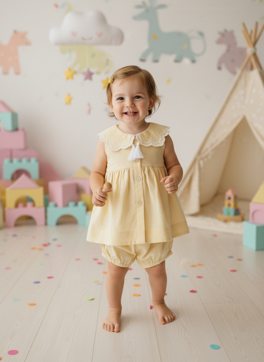 Royal Arches Dress Butter Yellow — Cotton Girls Dress | Infant to Tween 0-13 Years
