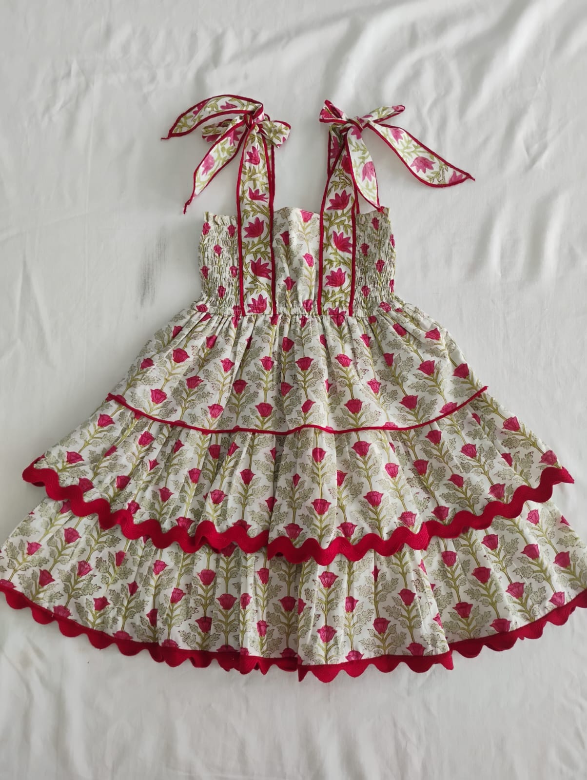 Genelia Layered Dress : WHITE WITH RED FLORAL PRINT: Infant : Toddlers : Tweens : Women