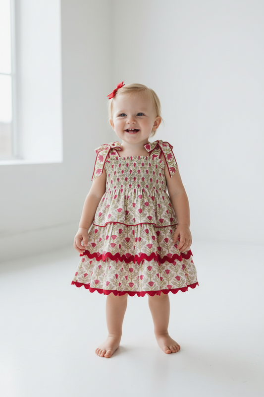 Genelia Layered Dress : WHITE WITH RED FLORAL PRINT: Infant : Toddlers : Tweens : Women