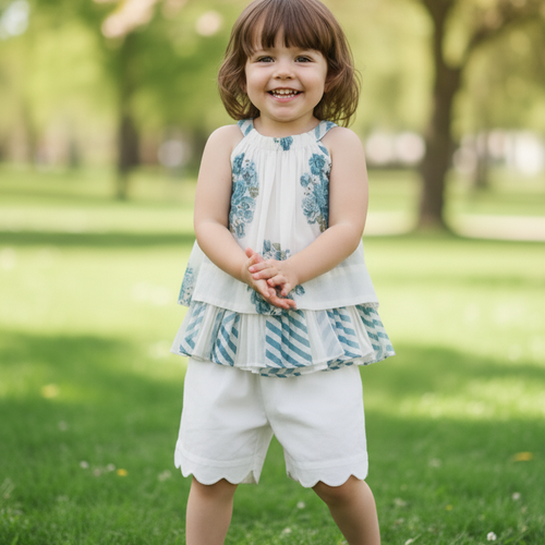 Pia Halter Top and Shorts Set : OFF-WHITE & BLUE : Infant : Toddler : Tween