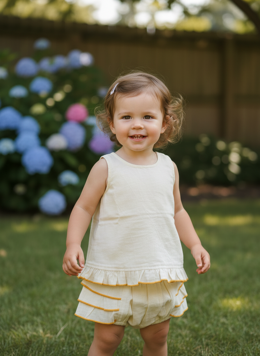 Shorts and Top with Ruffle Edge Butter Yellow — Cotton Girls Co-Ord | Infant to Tween 0-13 Years