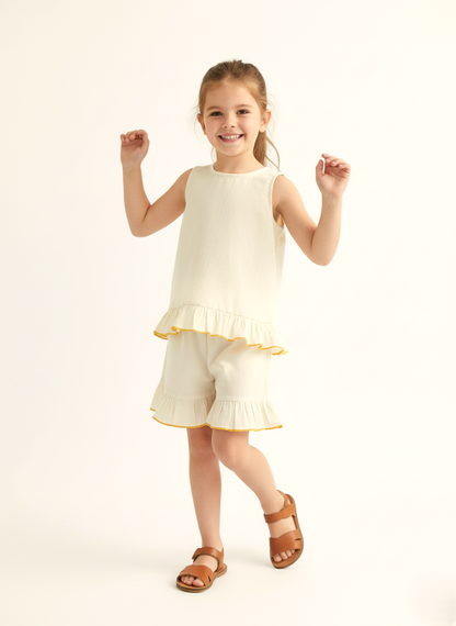Shorts and Top with Ruffle Edge Butter Yellow — Cotton Girls Co-Ord | Infant to Tween 0-13 Years