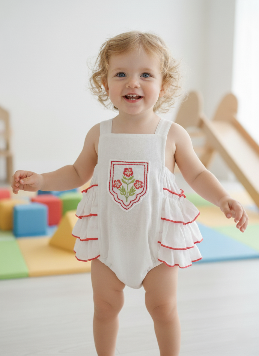The Jaipur Embroidered Romper : WHITE : Infant