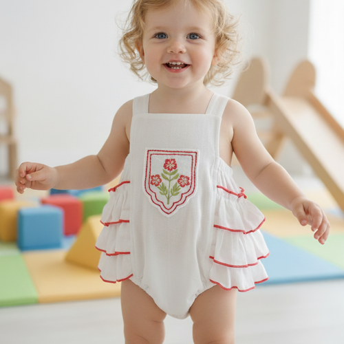 The Jaipur Embroidered Romper : WHITE : Infant