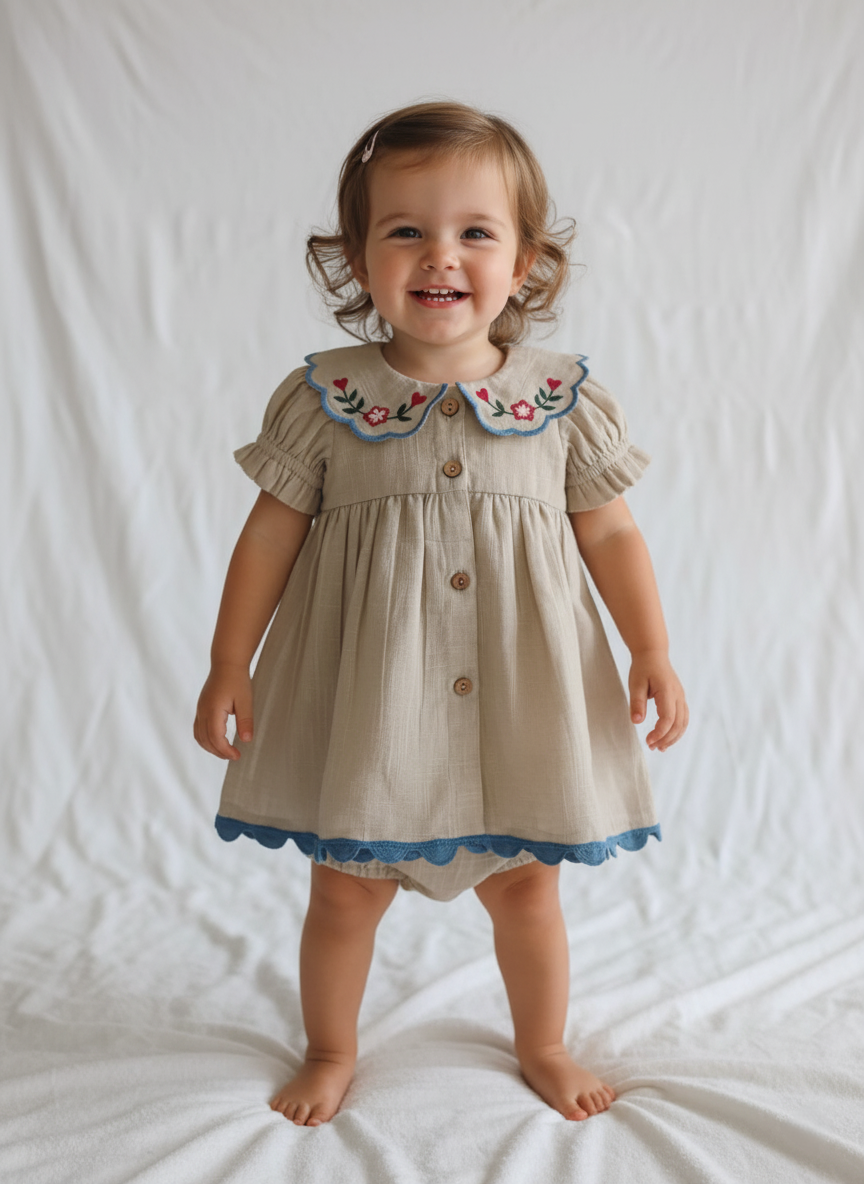 ARA Dress Earth — Hand Embroidered Cotton Girls Dress | Infant to Tween 0-13 Years