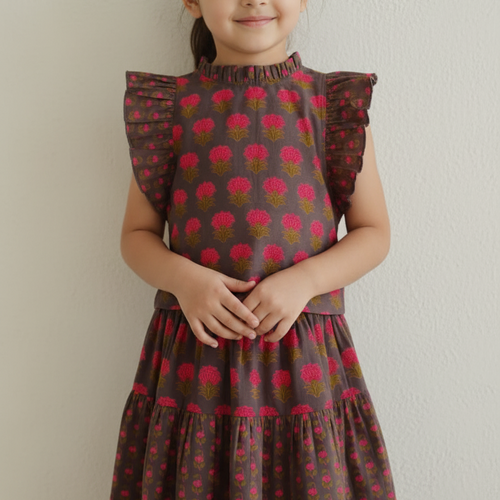 Girls Top & Tiered Skirt Set – Earthy Brown | Infant, Toddler & Tween Outfit