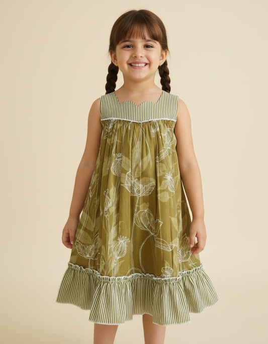 Yana Swing Dress Green — Cotton Girls Dress | Infant to Tween 0-13 Years