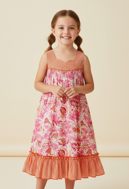 Yana Swing Dress Orange — Cotton Girls Dress | Infant to Tween 0-13 Years