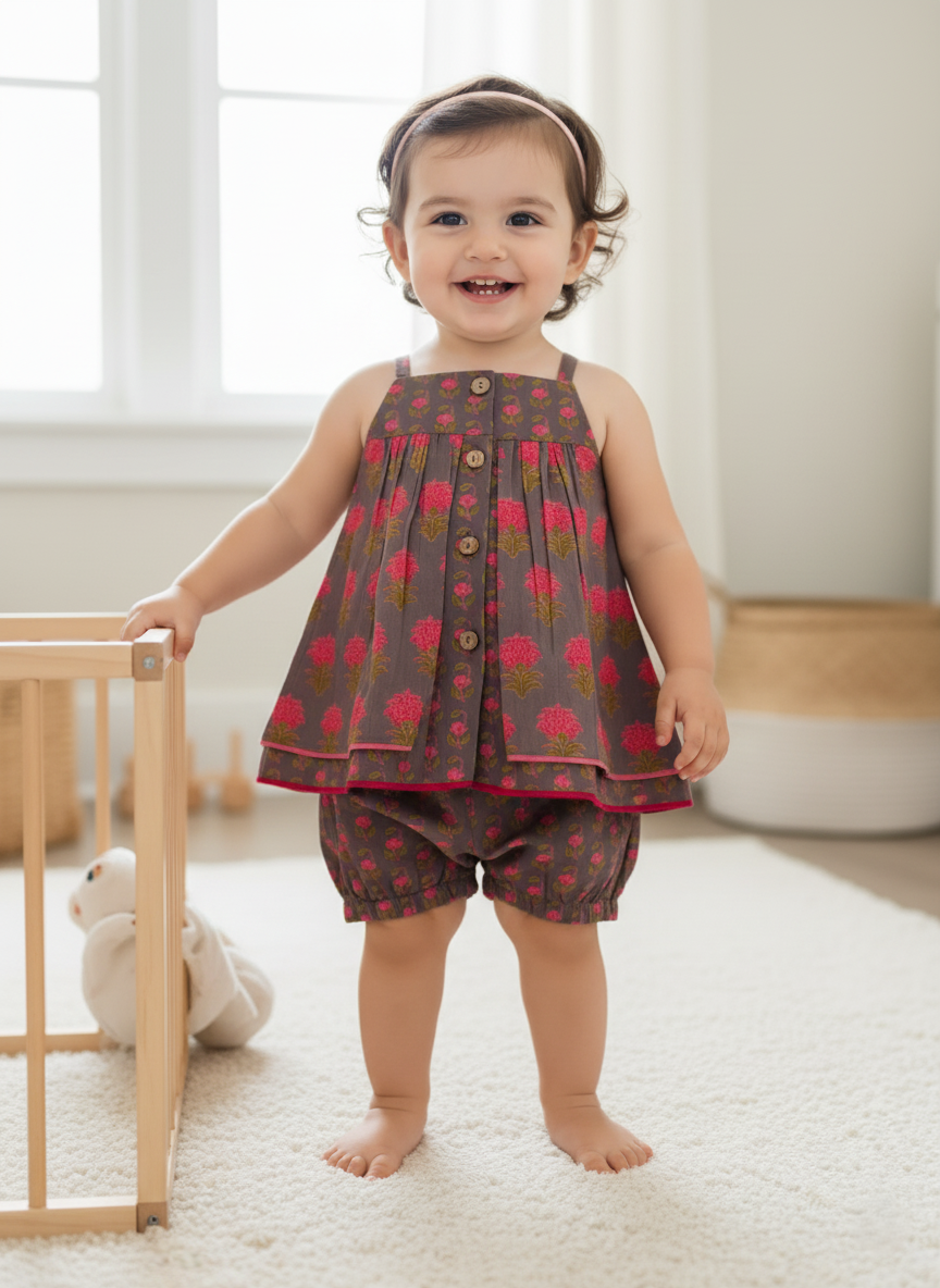 Layola Layered Swing Dress Earthy Brown — Cotton Girls Dress | Infant to Tween 0-13 Years
