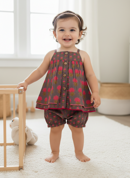 Layola Layered Swing Dress Earthy Brown — Cotton Girls Dress | Infant to Tween 0-13 Years