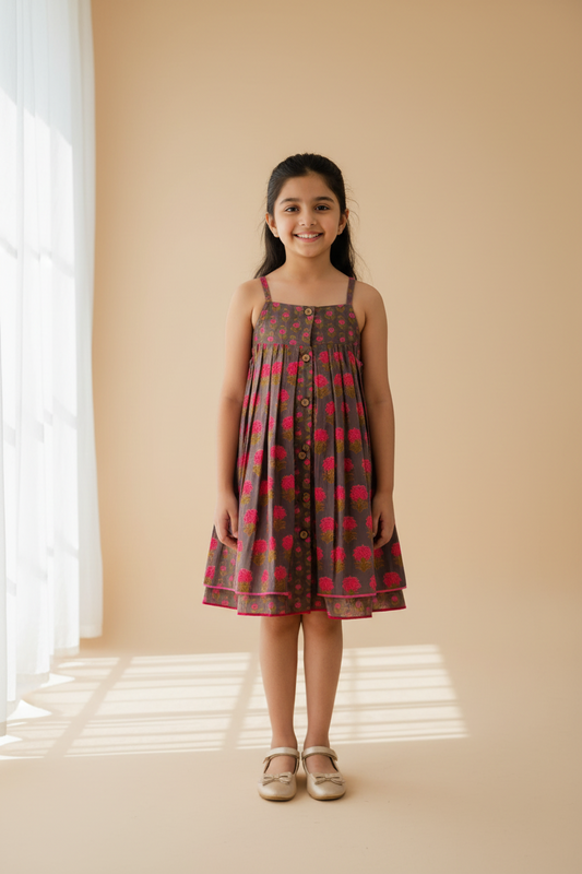 Layola Layered Swing Dress Earthy Brown — Cotton Girls Dress | Infant to Tween 0-13 Years