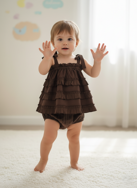 Nia Dress Chocolate — Cotton Girls Dress | Infant to Tween 0-13 Years