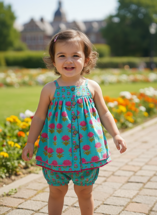 Layola Layered Swing Dress Teal — Cotton Girls Dress | Infant to Tween 0-13 Years