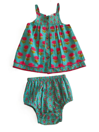 Layola Layered Swing Dress Teal — Cotton Girls Dress | Infant to Tween 0-13 Years