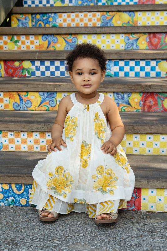 Pia Halter Swing Dress Off-White — Cotton Girls and Women Dress | 0-13 Years and Women
