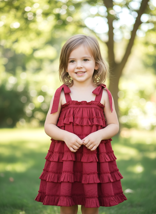 Nia Dress Brick — Cotton Girls Dress | Infant to Tween 0-13 Years