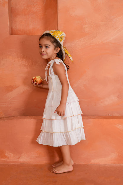 Genelia Layered Dress White — Cotton Girls Dress | Infant to Tween 0-13 Years