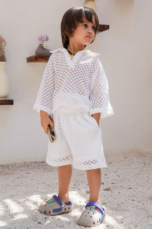 Harley Shorts and T-Shirt Set White Gender Neutral — Cotton Kids Co-Ord | 0-13 Years