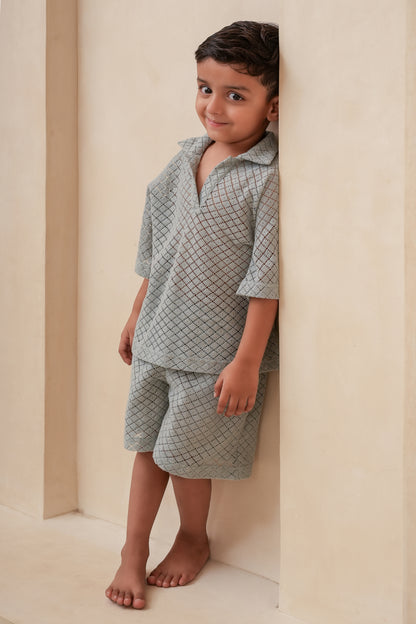 Harley Shorts and T-Shirt Set Powder Blue Gender Neutral — Cotton Kids Co-Ord | 0-13 Years