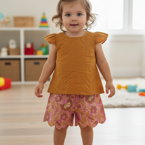 Reva Shorts and Top Set Gold Ochre — Cotton Girls Co-Ord | Infant to Tween 0-13 Years