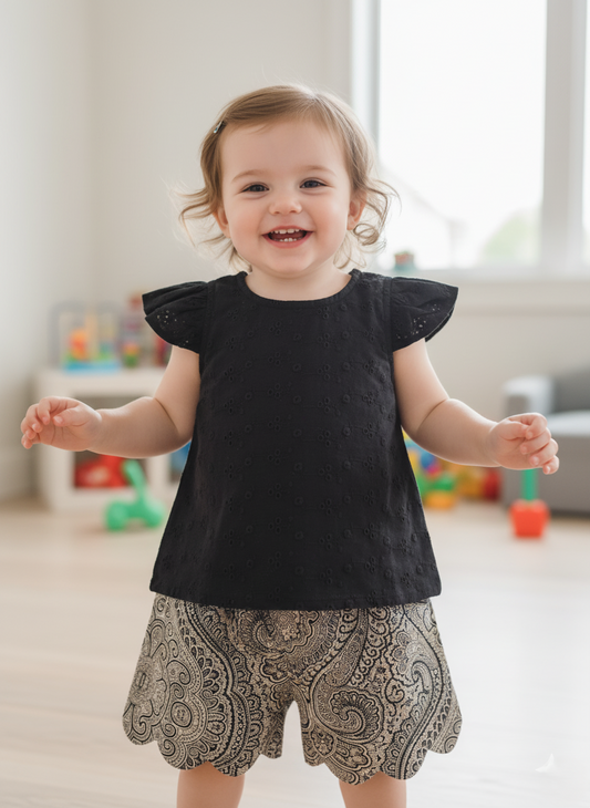 Reva Shorts and Top Set Black — Cotton Girls Co-Ord | Infant to Tween 0-13 Years