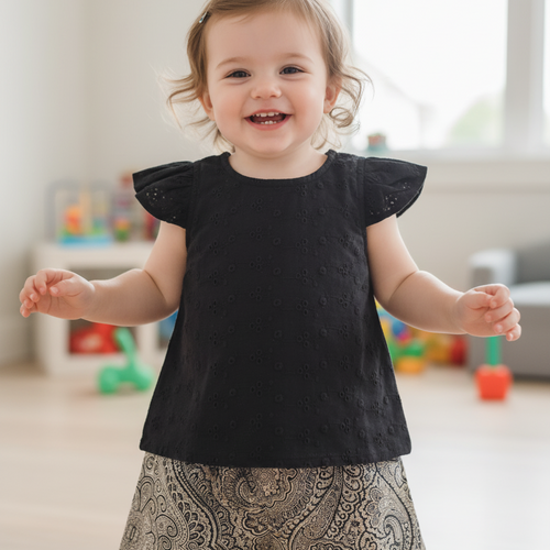 Reva Shorts and Top Set Black — Cotton Girls Co-Ord | Infant to Tween 0-13 Years