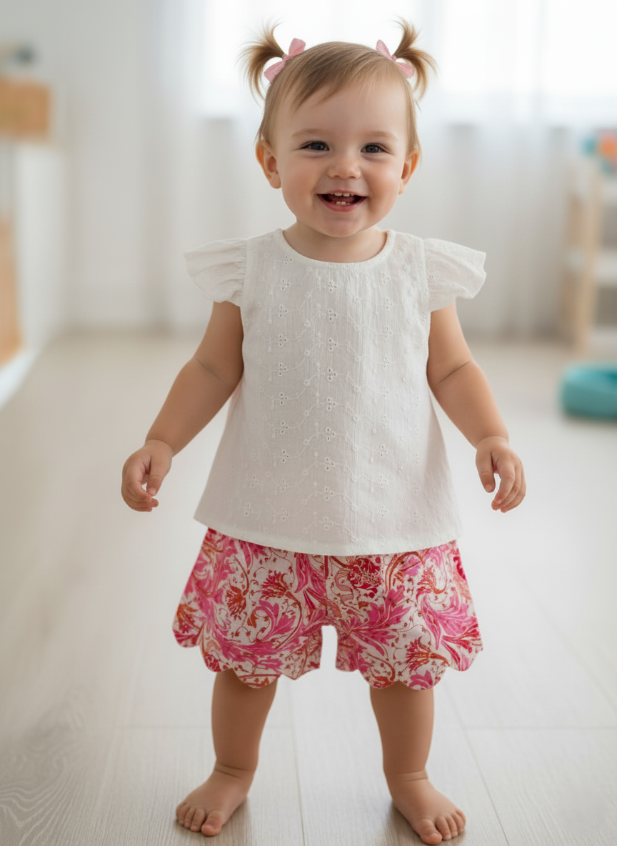 Reva Shorts and Top Set White — Cotton Girls Co-Ord | Infant to Tween 0-13 Years