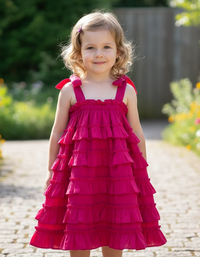 Nia Dress Fuchsia — Cotton Girls Dress | Infant to Tween 0-13 Years