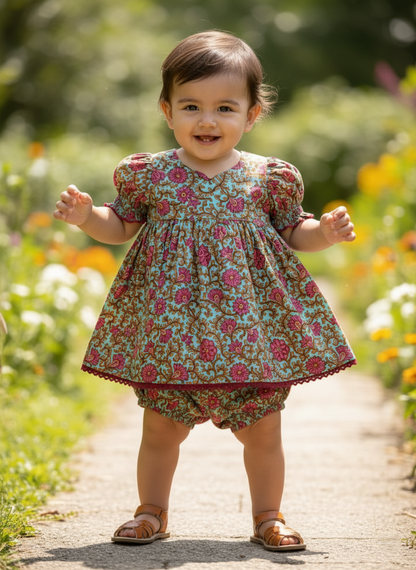 Alisha Swing Dress Turquoise — Cotton Girls Dress | Infant to Tween 0-13 Years