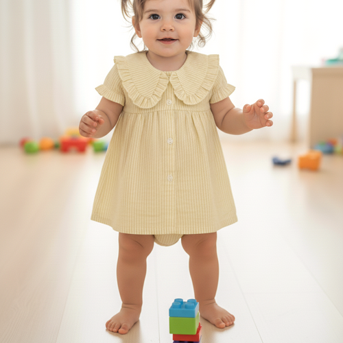 Stripe Dress With Collar : SOFT YELLOW : Infant : Toddler : Twee
