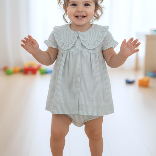 Striped Dress With Collar : SOFT BLUE : Infant : Toddler : Tween