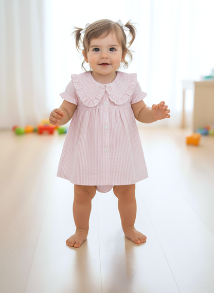 Stripe Dress Soft Pink — Cotton Girls Dress | Infant to Tween 0-13 Years