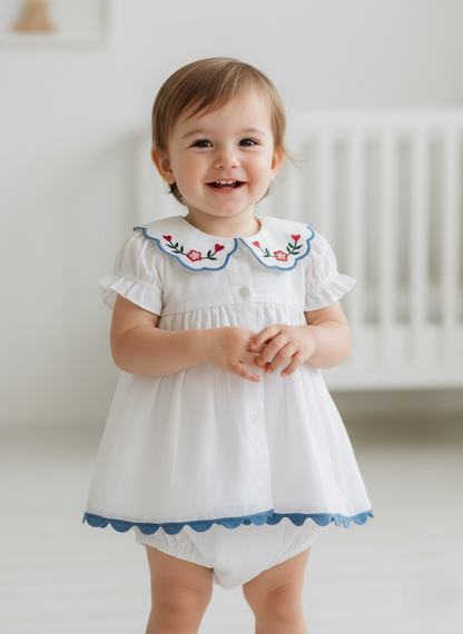 ARA Dress White — Hand Embroidered Cotton Girls Dress | Infant to Tween 0-13 Years