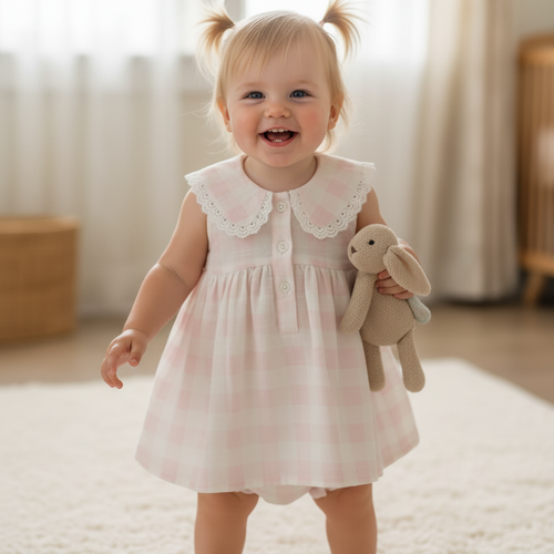 Oversized Collars Check Dress : SOFT PINK : Infant : Toddler : Tween