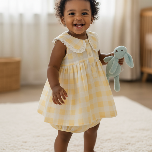 Andria Collar Dress – Butter Yellow | Infant, Toddler & Tween Girls Cotton Dress with Lace & Peter Pan Collar