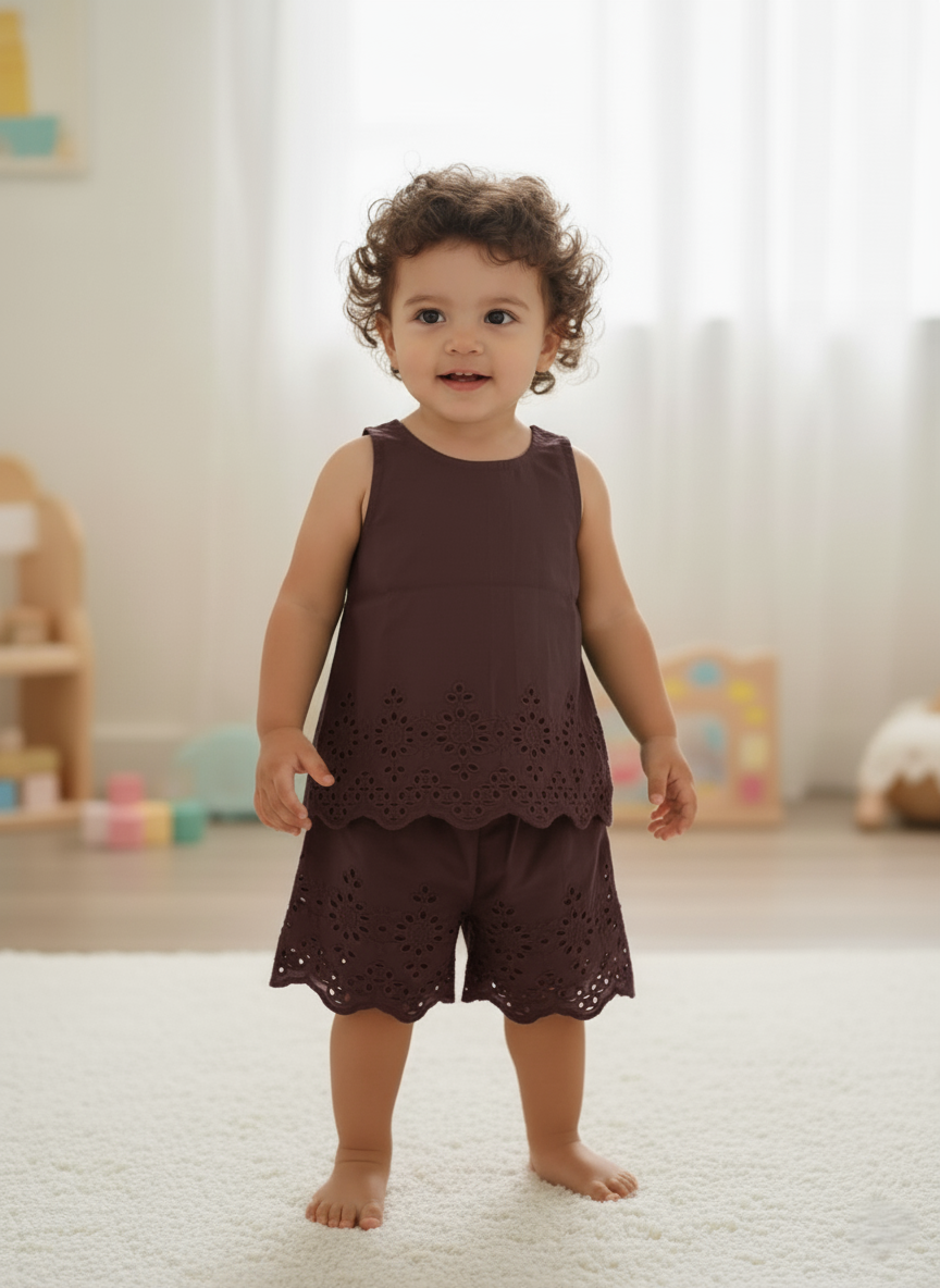 June Shorts and Top Set Brown — Cotton Girls Co-Ord | Infant to Tween 0-13 Years